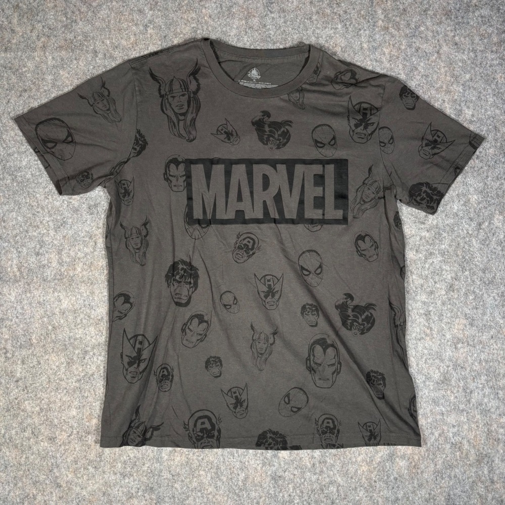 Disney‎ Marvel T-Shirt Mens XL Gray All Over Print Organic Cotton 6588